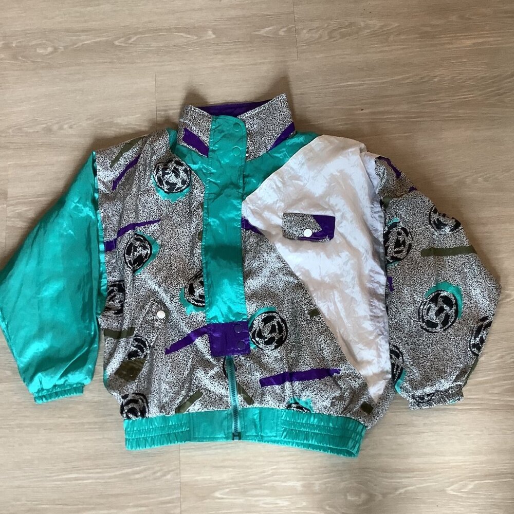 Vintage Clipper Bay Teal Gray White Colorblock Windbreaker Jacket Men's Size S